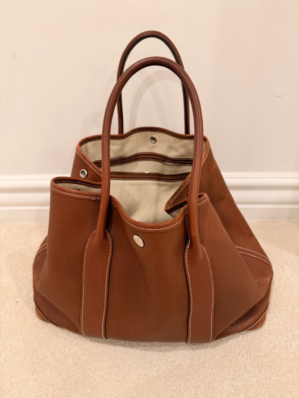 Hermes Brown Leather Tote. Garden Party 36